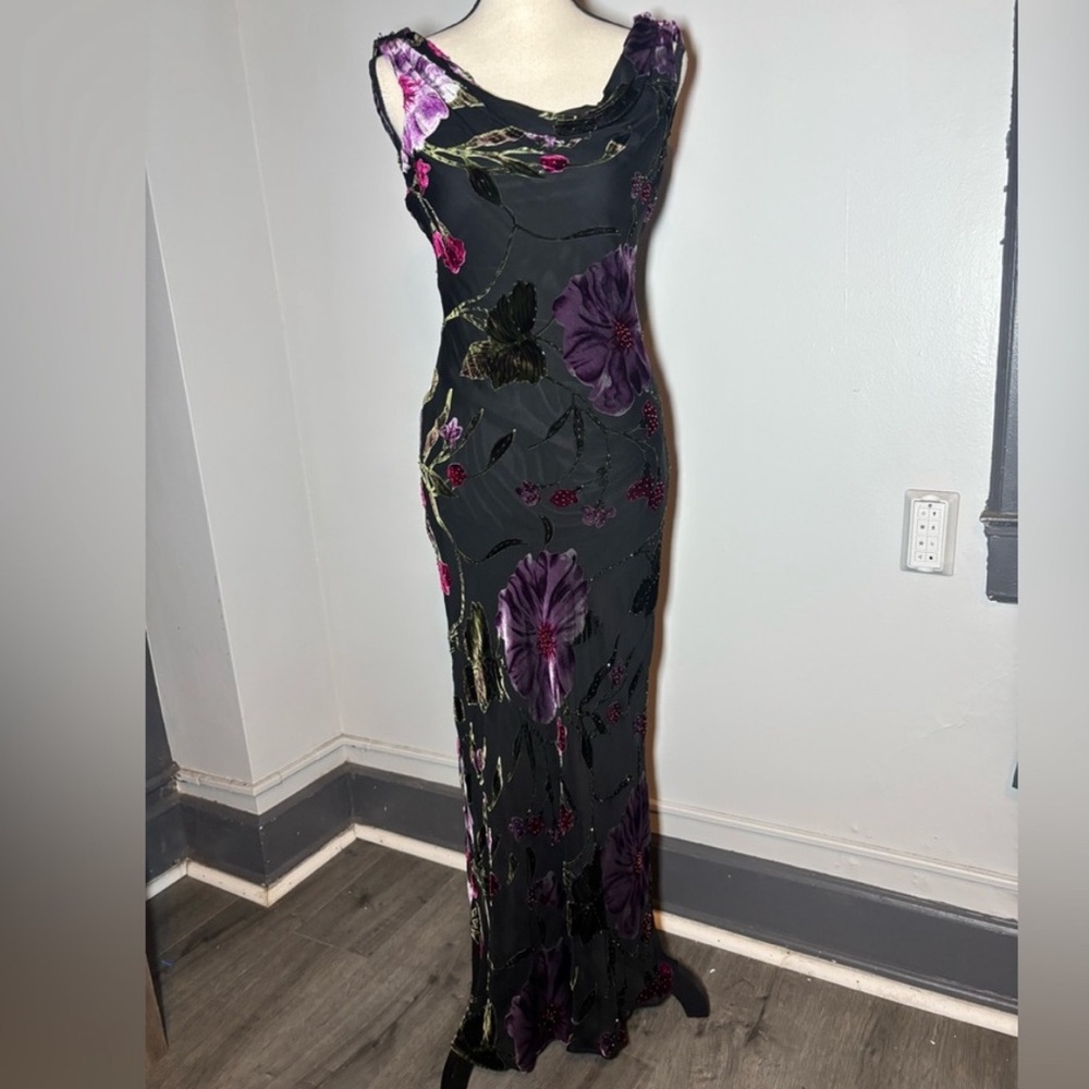 Vintage Y2K Silk Beaded Dress Velvet Burnout Dress Floral Vintage Beaded Dress - Picture 9 of 11